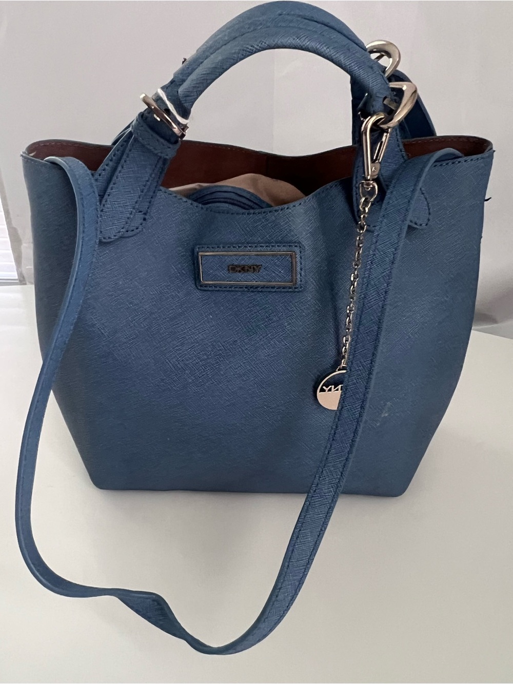 DKNY Blue Saffiano Leather Shoulder Tote